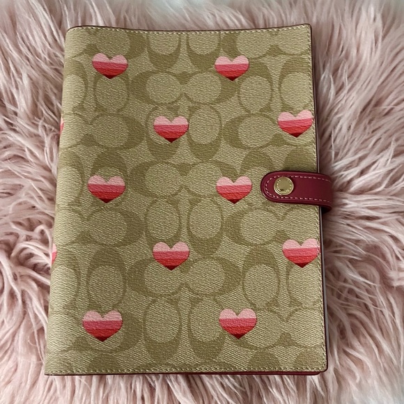 NEW Coach Signature Coated Canvas Leather Stripe Heart Print Notebook Journal - Picture 3 of 16